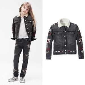 Isabel‎ Marant Pour H&M Tribal Arms Denim Jean Jacket Girls US 9-10Y